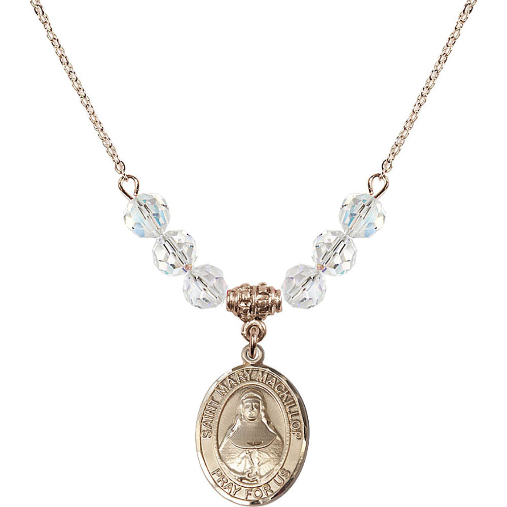 14kt Gold Filled Saint Mary Mackillop Birthstone Necklace with Crystal Beads - 8425