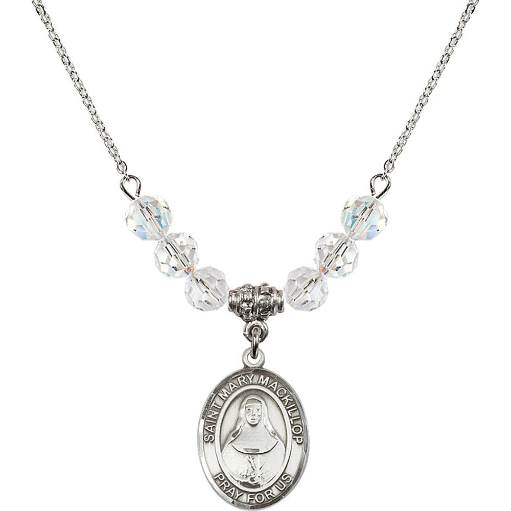 Sterling Silver Saint Mary Mackillop Birthstone Necklace with Crystal Beads - 8425