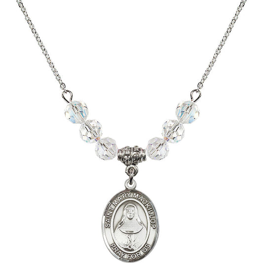 Sterling Silver Saint Mary Mackillop Birthstone Necklace with Crystal Beads - 8425