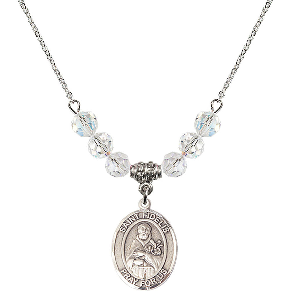 Sterling Silver Saint Fidelis Birthstone Necklace with Crystal Beads - 8426