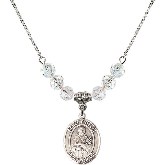 Sterling Silver Saint Fidelis Birthstone Necklace with Crystal Beads - 8426