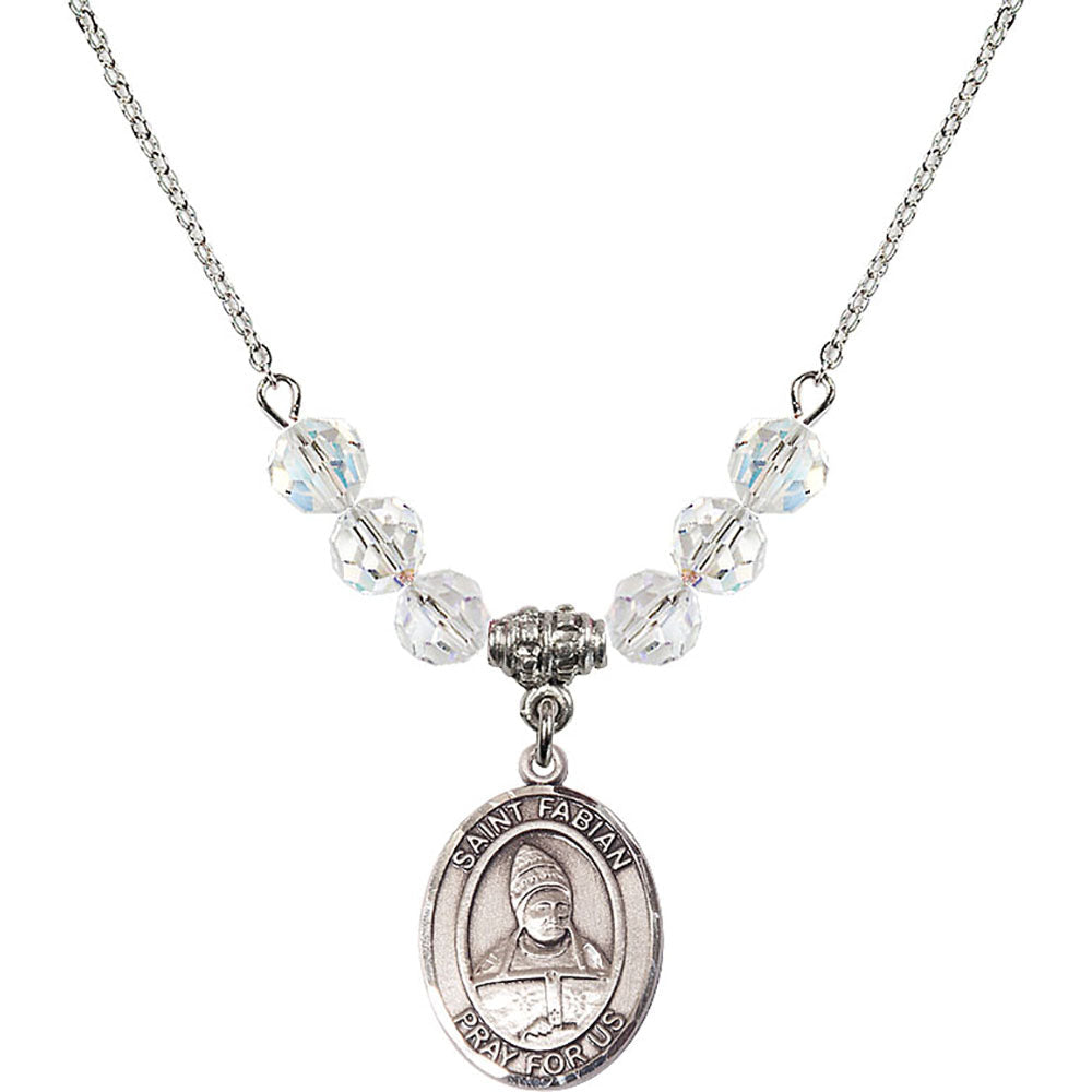 Sterling Silver Saint Fabian Birthstone Necklace with Crystal Beads - 8427