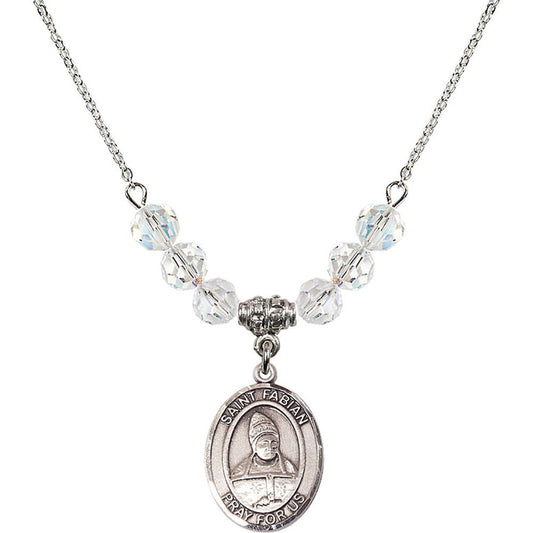 Sterling Silver Saint Fabian Birthstone Necklace with Crystal Beads - 8427