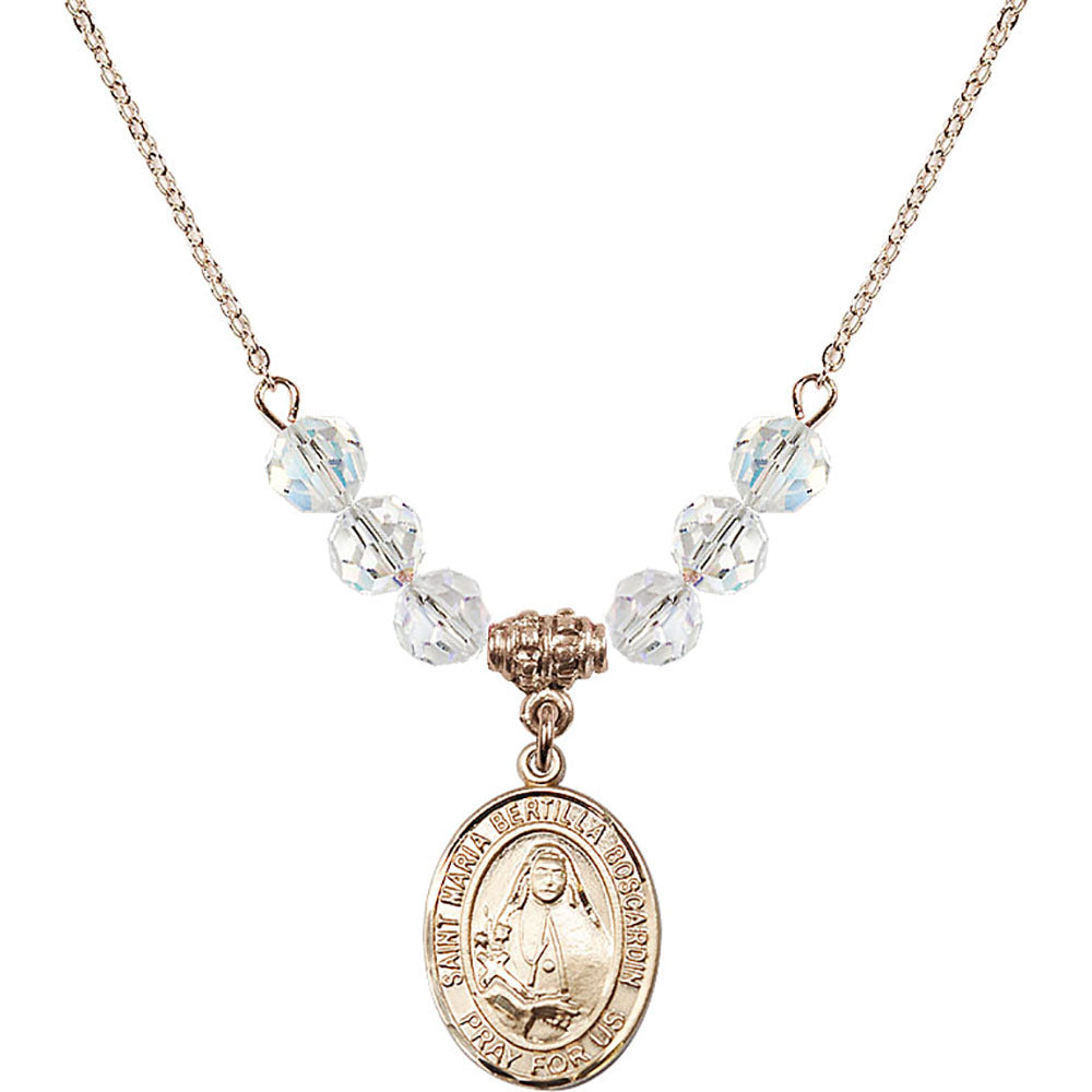 14kt Gold Filled Saint Maria Bertilla Boscardin Birthstone Necklace with Crystal Beads - 8428