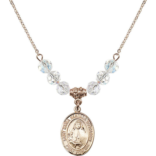 14kt Gold Filled Saint Maria Bertilla Boscardin Birthstone Necklace with Crystal Beads - 8428