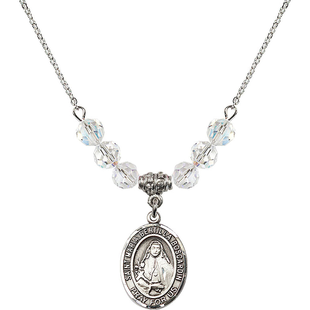 Sterling Silver Saint Maria Bertilla Boscardin Birthstone Necklace with Crystal Beads - 8428