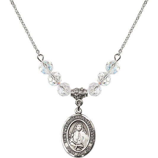 Sterling Silver Saint Maria Bertilla Boscardin Birthstone Necklace with Crystal Beads - 8428