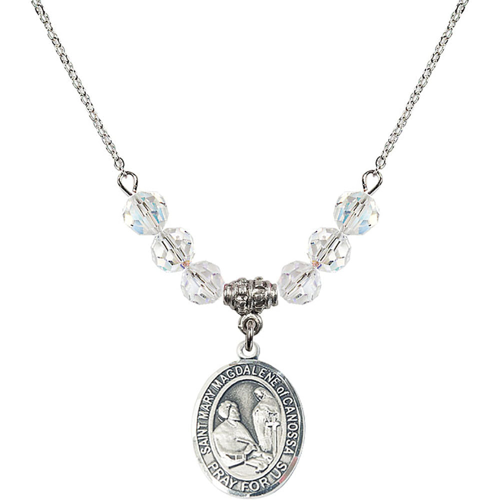 Sterling Silver Saint Mary Magdalene of Canossa Birthstone Necklace with Crystal Beads - 8429