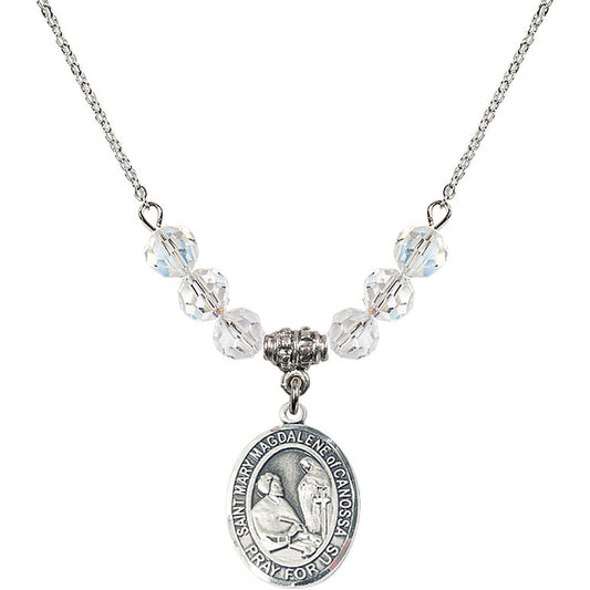Sterling Silver Saint Mary Magdalene of Canossa Birthstone Necklace with Crystal Beads - 8429