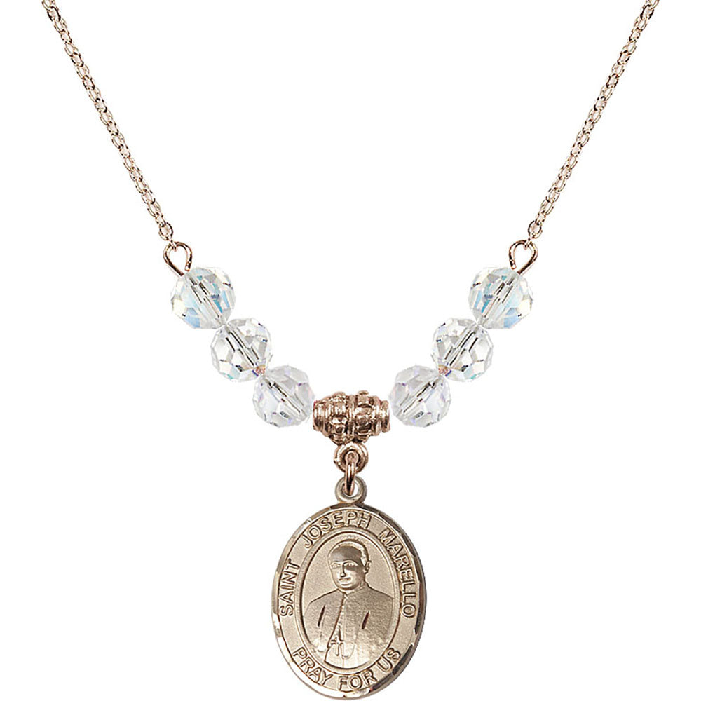 14kt Gold Filled Saint Joseph Marello Birthstone Necklace with Crystal Beads - 8430