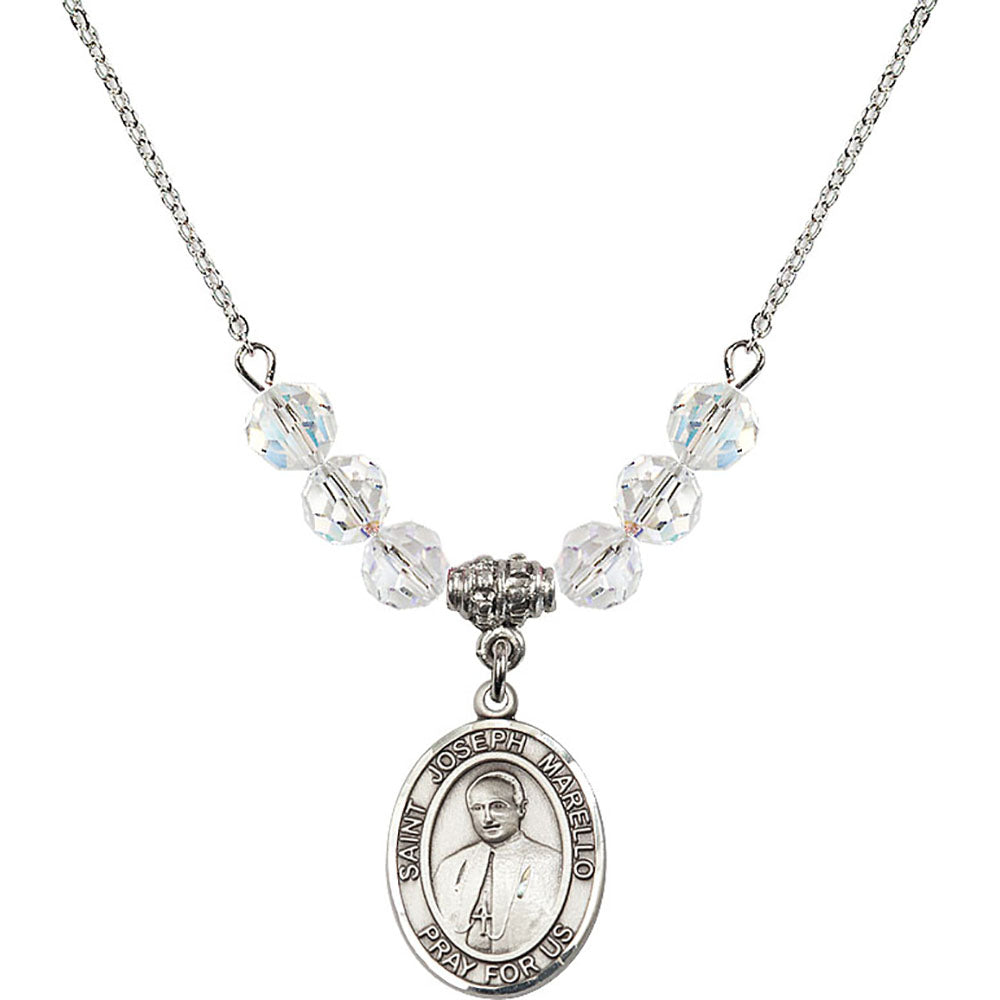 Sterling Silver Saint Joseph Marello Birthstone Necklace with Crystal Beads - 8430