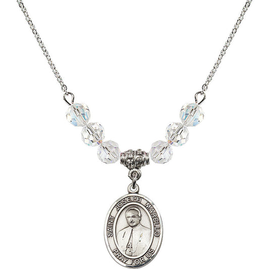 Sterling Silver Saint Joseph Marello Birthstone Necklace with Crystal Beads - 8430