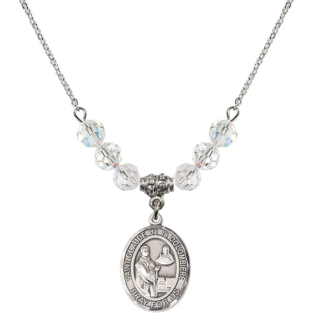 Sterling Silver Saint Claude de la Colombiere Birthstone Necklace with Crystal Beads - 8432