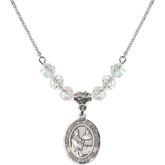 Sterling Silver Saint Claude de la Colombiere Birthstone Necklace with Crystal Beads - 8432