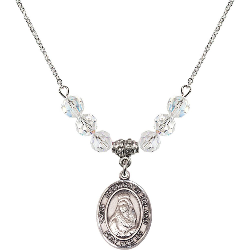 Sterling Silver Saint Jadwiga of Poland Birthstone Necklace with Crystal Beads - 8434