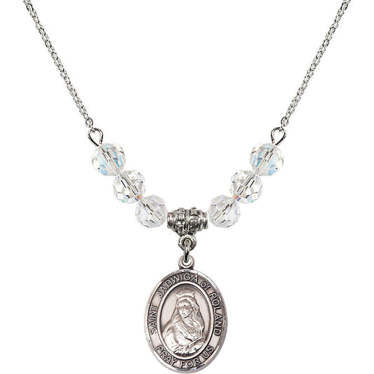 Sterling Silver Saint Jadwiga of Poland Birthstone Necklace with Crystal Beads - 8434