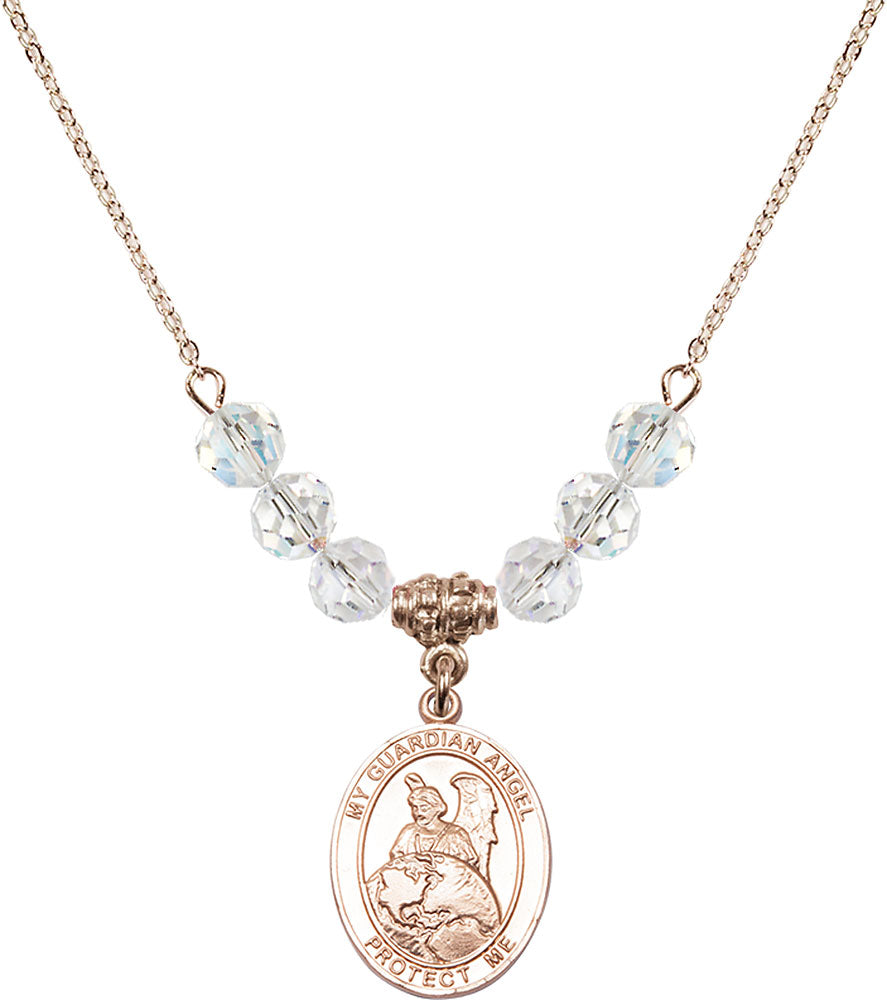14kt Gold Filled Guardian Angel Protector Birthstone Necklace with Crystal Beads - 8440
