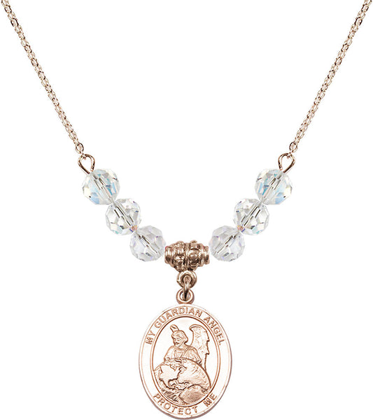 14kt Gold Filled Guardian Angel Protector Birthstone Necklace with Crystal Beads - 8440