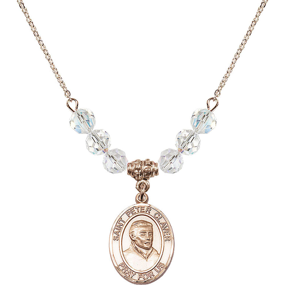 14kt Gold Filled Saint Peter Claver Birthstone Necklace with Crystal Beads - 8442