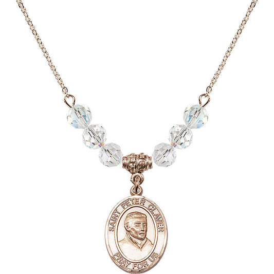14kt Gold Filled Saint Peter Claver Birthstone Necklace with Crystal Beads - 8442