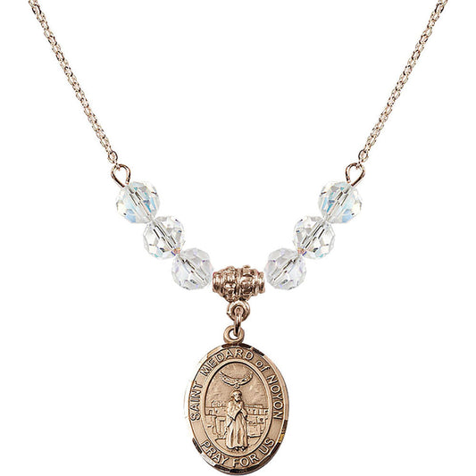14kt Gold Filled Saint Medard of Noyon Birthstone Necklace with Crystal Beads - 8444