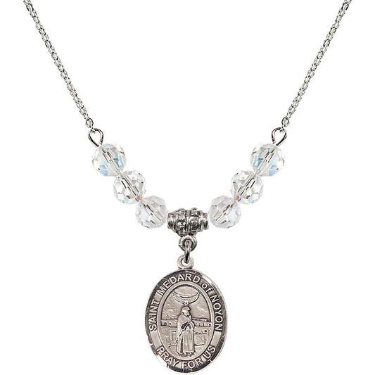 Sterling Silver Saint Medard of Noyon Birthstone Necklace with Crystal Beads - 8444