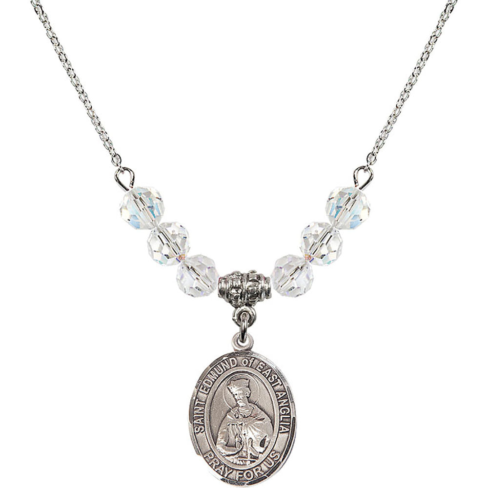 Sterling Silver Saint Edmund of East Anglia Birthstone Necklace with Crystal Beads - 8445