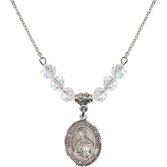 Sterling Silver Saint Edmund of East Anglia Birthstone Necklace with Crystal Beads - 8445
