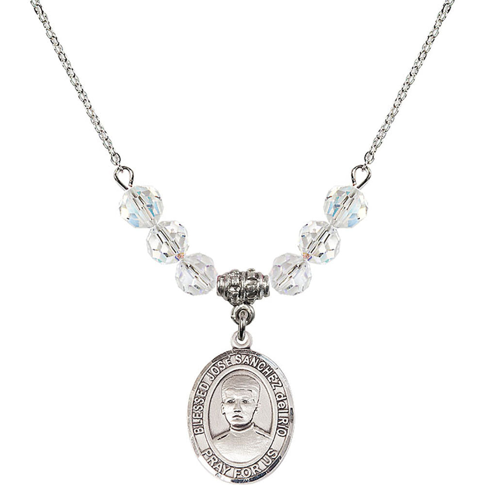 Sterling Silver Blessed Jose Sanchez del Rio Birthstone Necklace with Crystal Beads - 8446