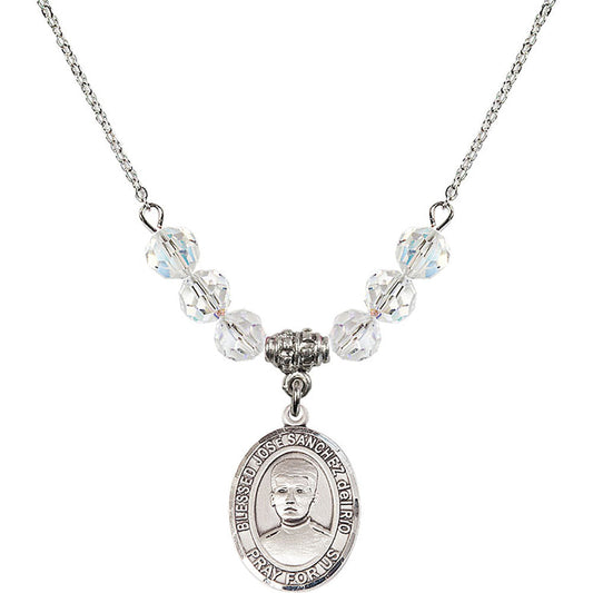 Sterling Silver Blessed Jose Sanchez del Rio Birthstone Necklace with Crystal Beads - 8446