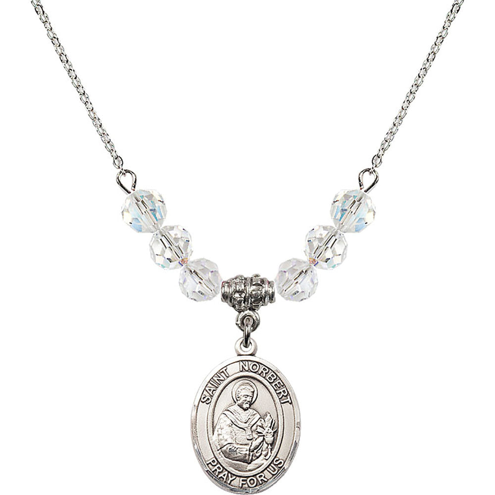 Sterling Silver Saint Norbert of Xanten Birthstone Necklace with Crystal Beads - 8447