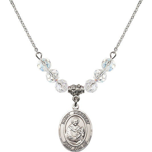 Sterling Silver Saint Norbert of Xanten Birthstone Necklace with Crystal Beads - 8447