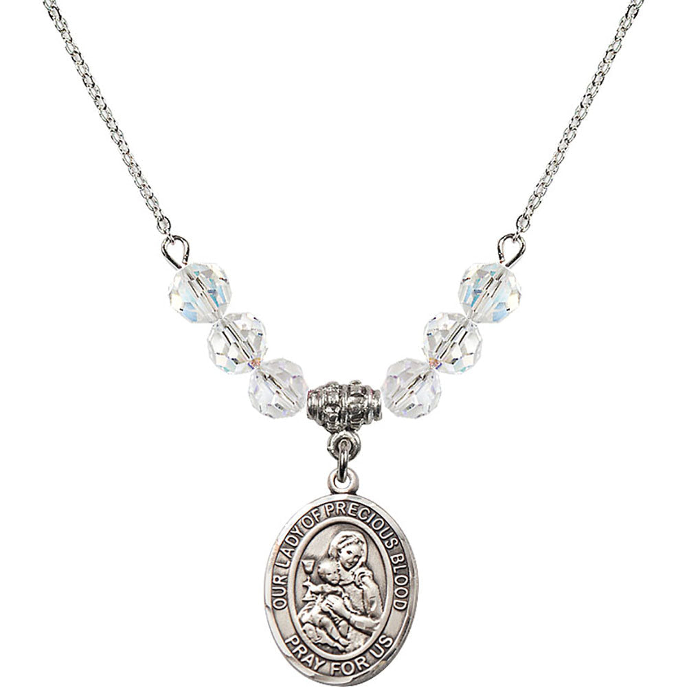 Sterling Silver Our Lady of the Precious Blood Birthstone Necklace with Crystal Beads - 8448