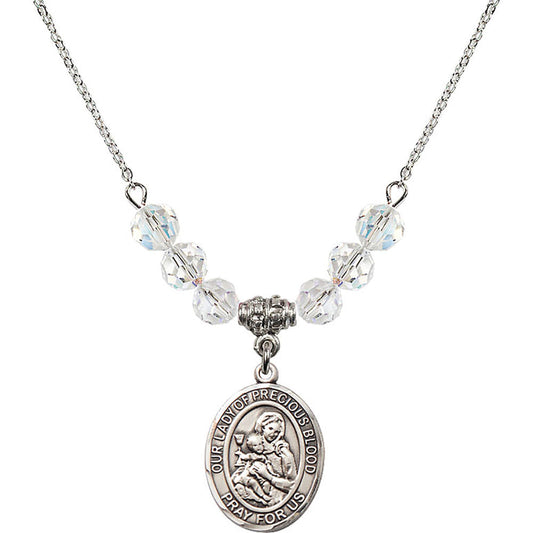 Sterling Silver Our Lady of the Precious Blood Birthstone Necklace with Crystal Beads - 8448