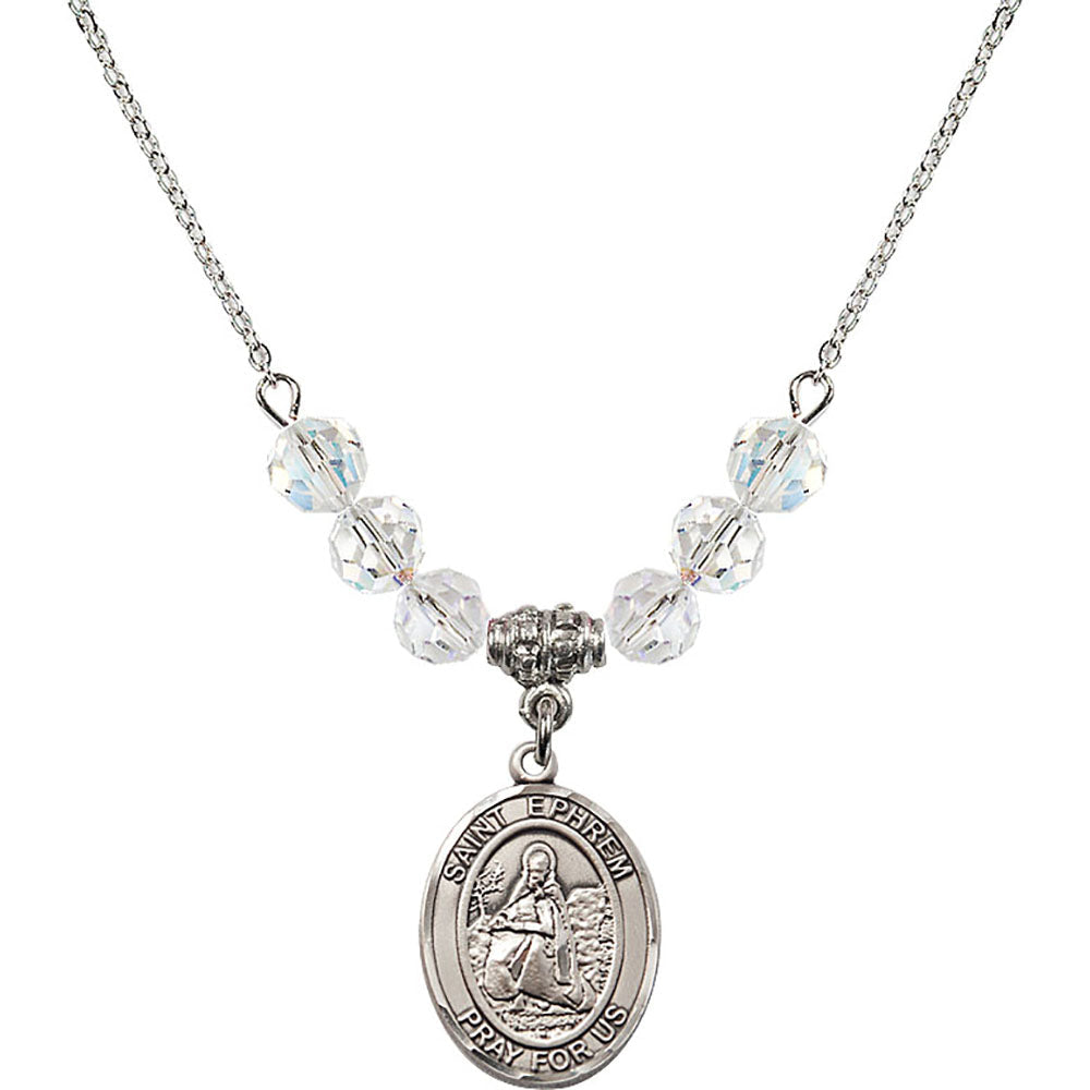 Sterling Silver Saint Ephrem Birthstone Necklace with Crystal Beads - 8449