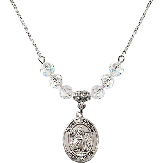 Sterling Silver Saint Ephrem Birthstone Necklace with Crystal Beads - 8449