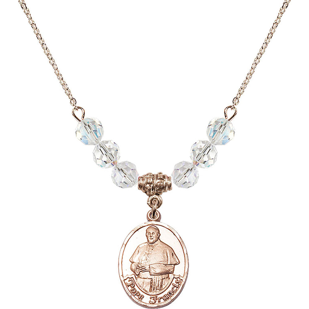14kt Gold Filled Pope Francis Birthstone Necklace with Crystal Beads - 8451