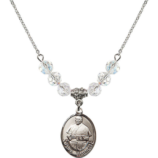 Sterling Silver Pope Francis Birthstone Necklace with Crystal Beads - 8451