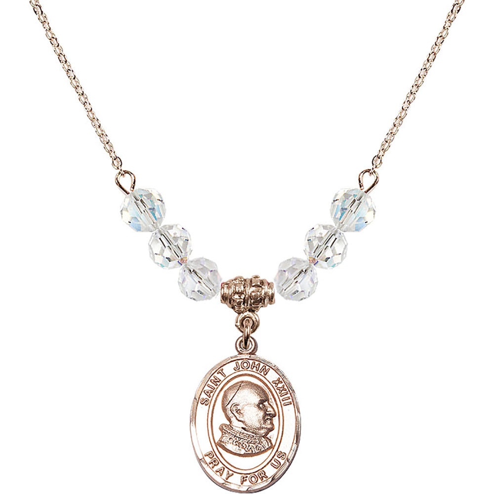 14kt Gold Filled Saint John XXIII Birthstone Necklace with Crystal Beads - 8455