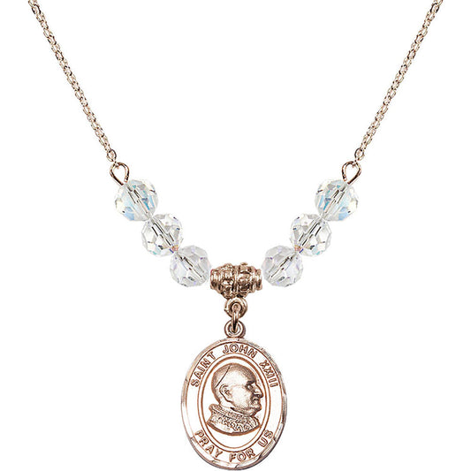 14kt Gold Filled Saint John XXIII Birthstone Necklace with Crystal Beads - 8455