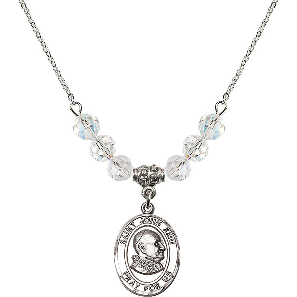 Sterling Silver Saint John XXIII Birthstone Necklace with Crystal Beads - 8455