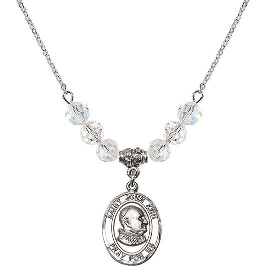 Sterling Silver Saint John XXIII Birthstone Necklace with Crystal Beads - 8455