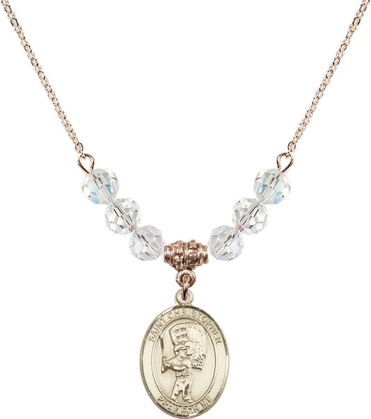 14kt Gold Filled Saint Christopher/Baseball Birthstone Necklace with Crystal Beads - 8500