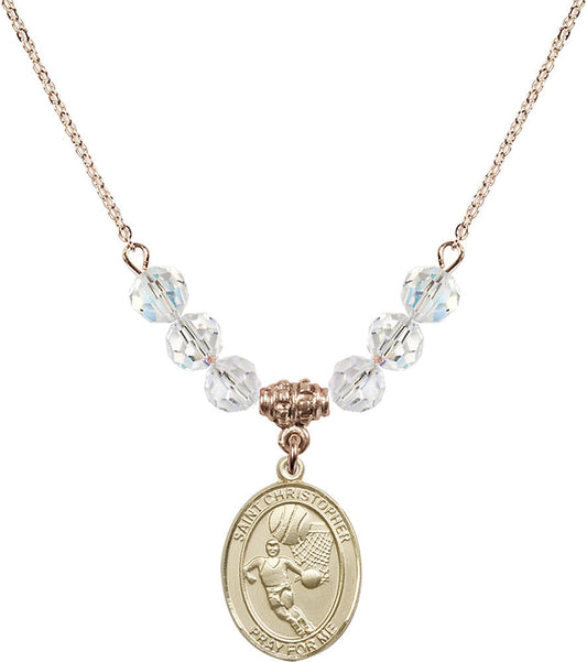 14kt Gold Filled Saint Christopher/Basketball Birthstone Necklace with Crystal Beads - 8502