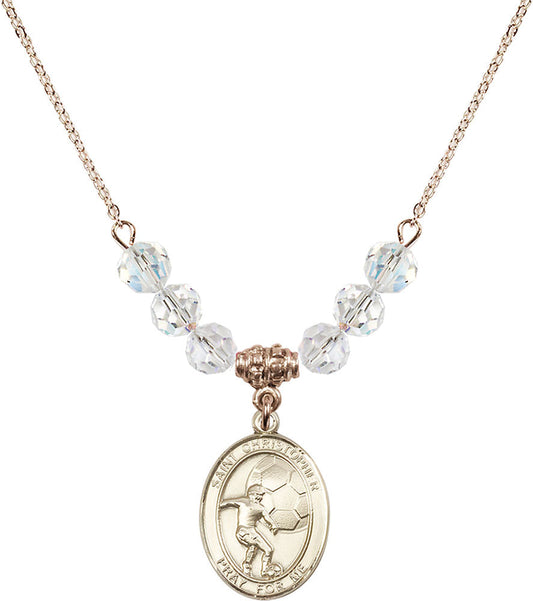 14kt Gold Filled Saint Christopher/Soccer Birthstone Necklace with Crystal Beads - 8503