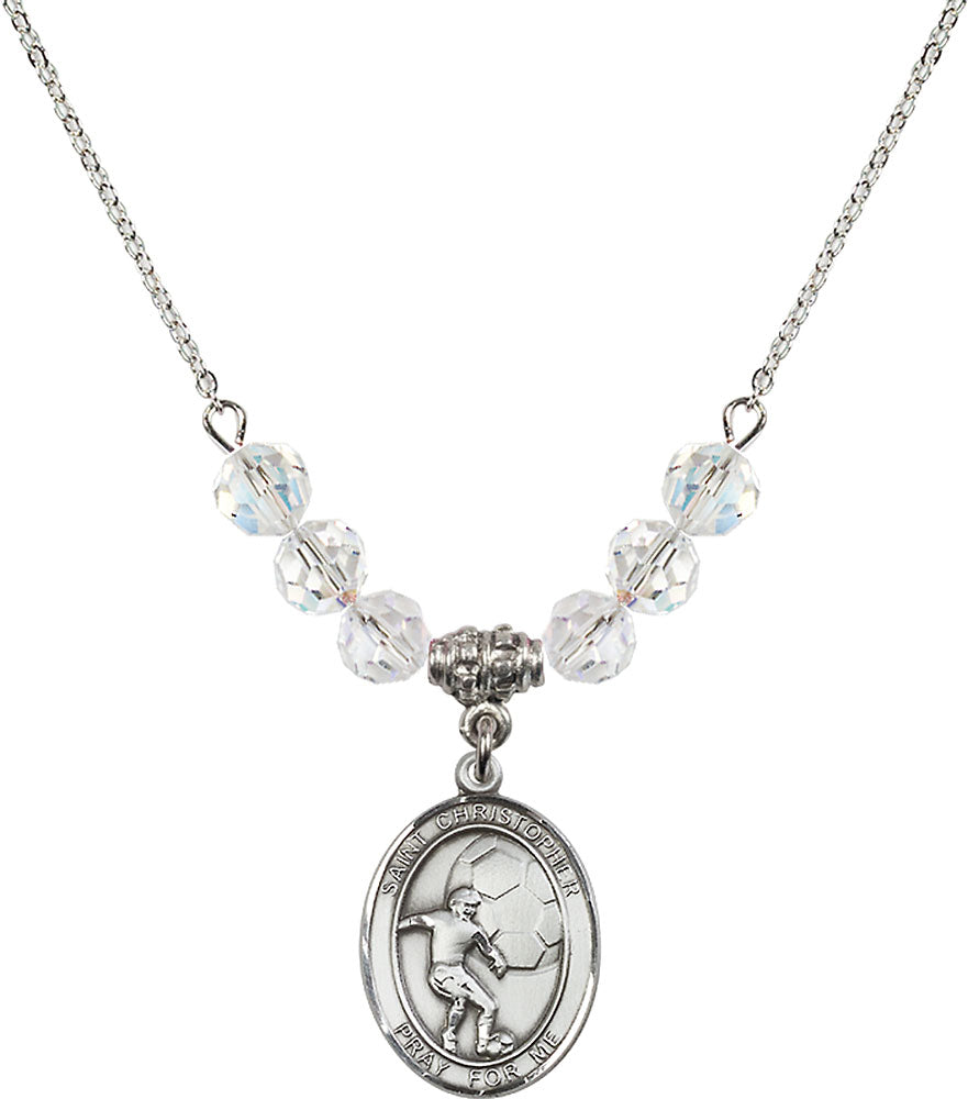 Sterling Silver Saint Christopher/Soccer Birthstone Necklace with Crystal Beads - 8503