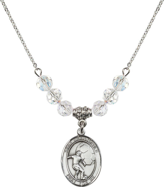 Sterling Silver Saint Christopher/Soccer Birthstone Necklace with Crystal Beads - 8503