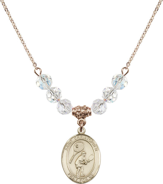 14kt Gold Filled Saint Christopher/Tennis Birthstone Necklace with Crystal Beads - 8505