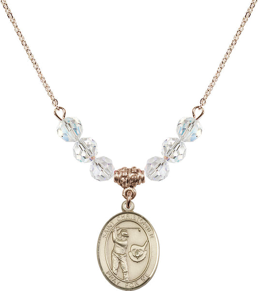 14kt Gold Filled Saint Christopher/Golf Birthstone Necklace with Crystal Beads - 8506