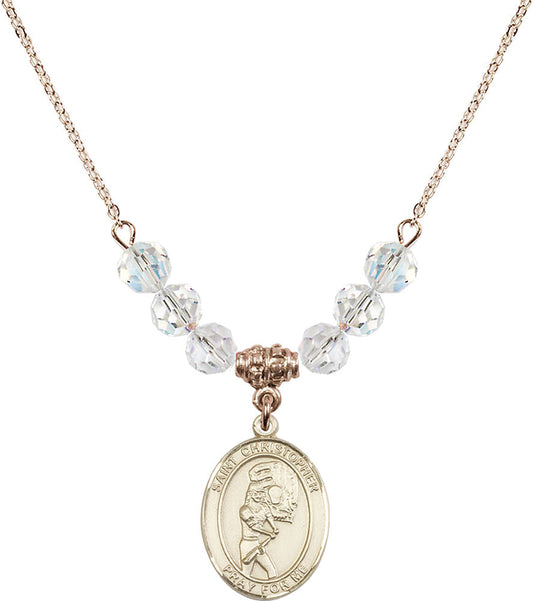 14kt Gold Filled Saint Christopher/Softball Birthstone Necklace with Crystal Beads - 8507
